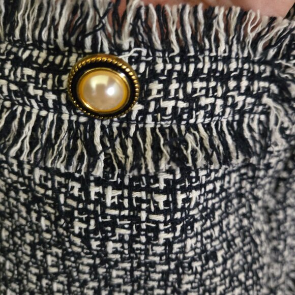 Nanette Lepore Tweed Frayed Blazer In Very Black Lady Jacket Pearl Button Size M - Picture 5 of 9